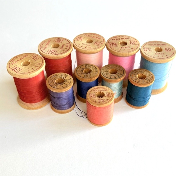 Belding Corticelli Polybond Bel-Waxed Thread 10 Wood Spools One Coats & Clark - Picture 2 of 9